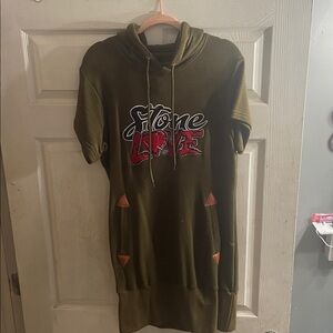 Olive Green Hoodie Dress with Graphic Print